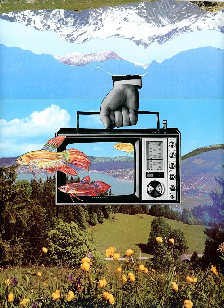 Surreal Fish Tv Landscape art print by Betty Klaasse for $57.95 CAD