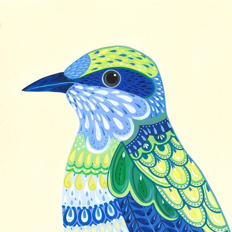 Patterned Blue Green Bird art print by Isabelle Brent for $57.95 CAD
