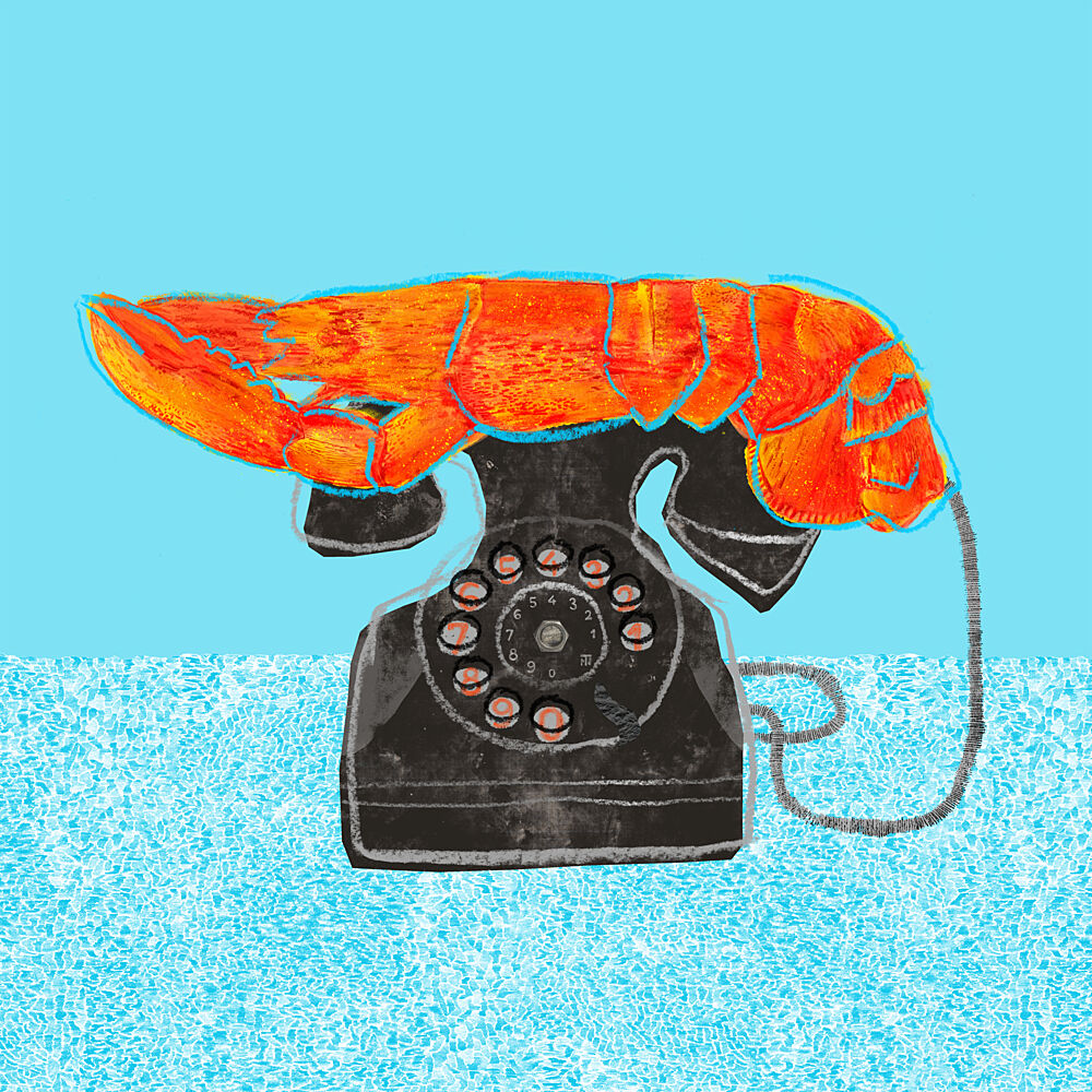 Whimsical Lobster Phone art print by Martina Scott for $57.95 CAD