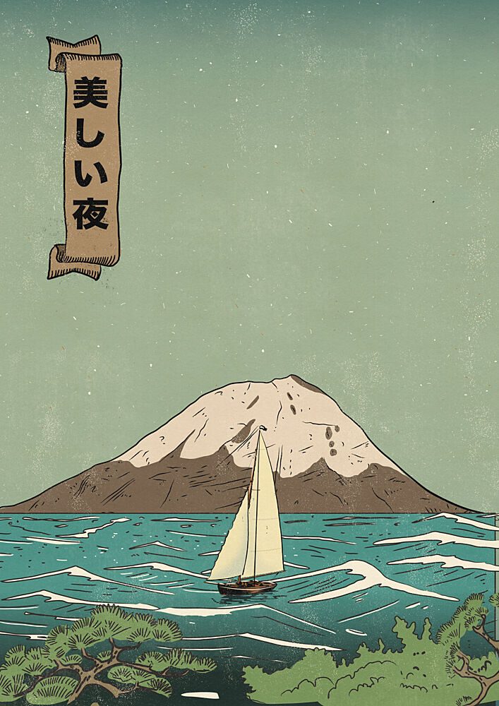 Beautiful Fuji Night Sail art print by Nicholas for $57.95 CAD