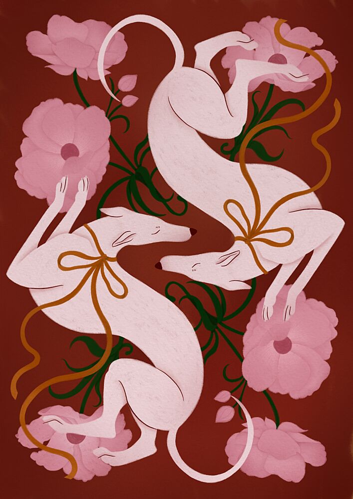 Elegant Greyhounds and Flowers art print by Ida Alvarsson for $57.95 CAD