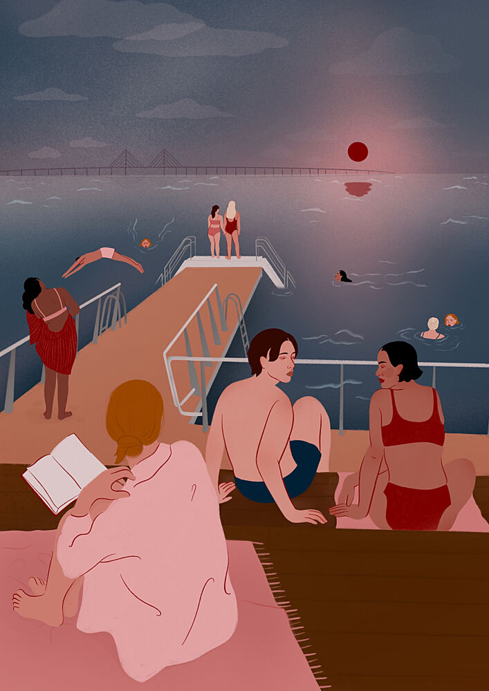 Evening Swim at Pier art print by Ida Alvarsson for $57.95 CAD