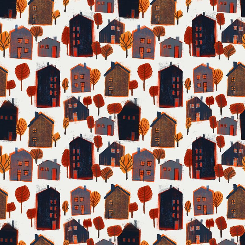 Cozy Autumn Village art print by Mansi Saxena for $57.95 CAD