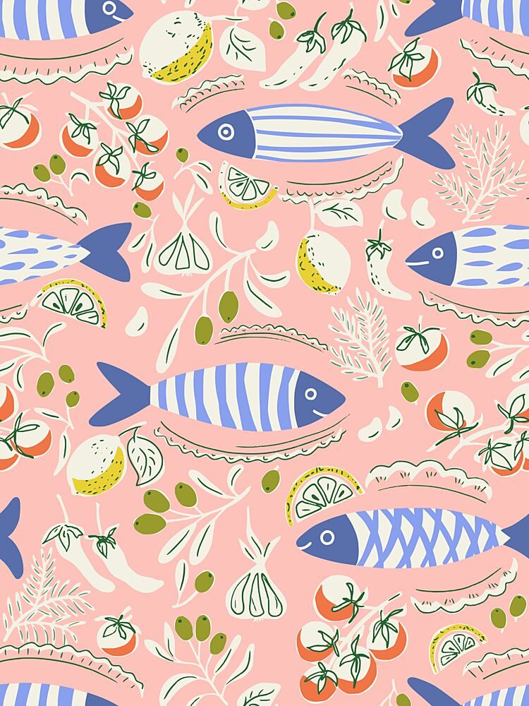 Whimsical Mediterranean Fish art print by Annick for $57.95 CAD