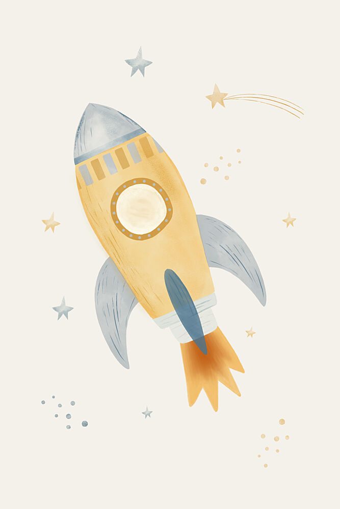 Whimsical Space Rocket art print by Menina Lisboa for $57.95 CAD