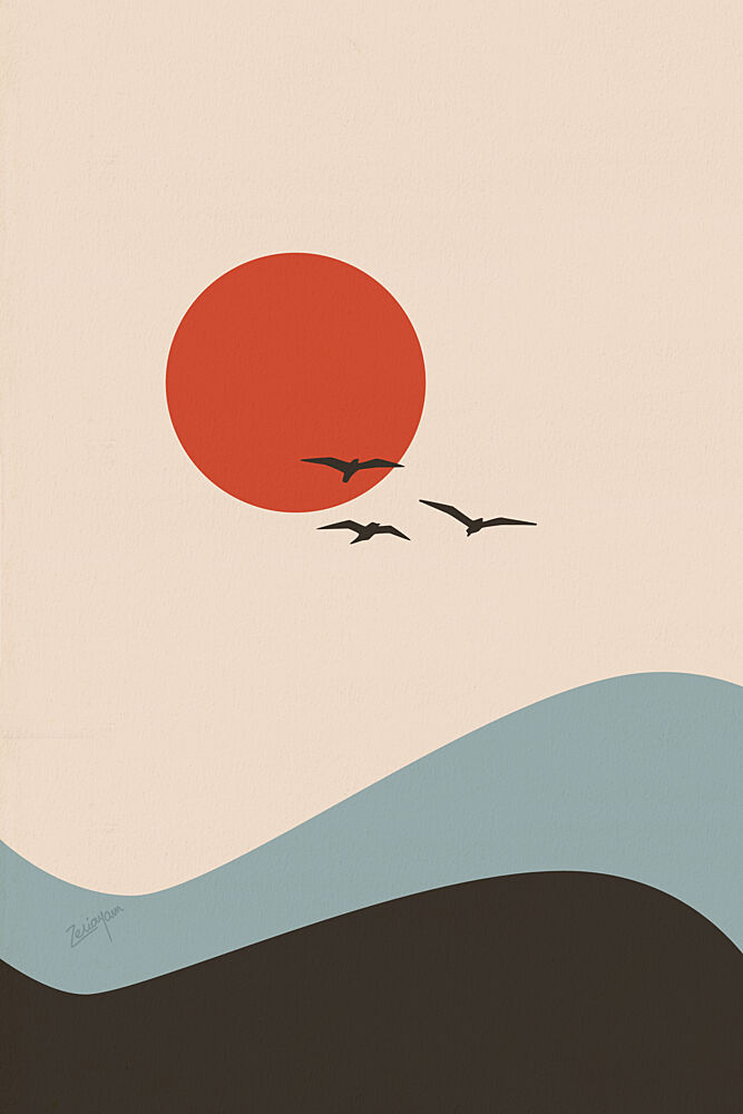 Red Sun Flying Birds art print by Zarish Chaudhry for $57.95 CAD