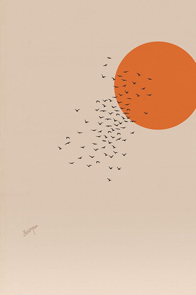 Orange Sun Bird Flight art print by Zarish Chaudhry for $57.95 CAD