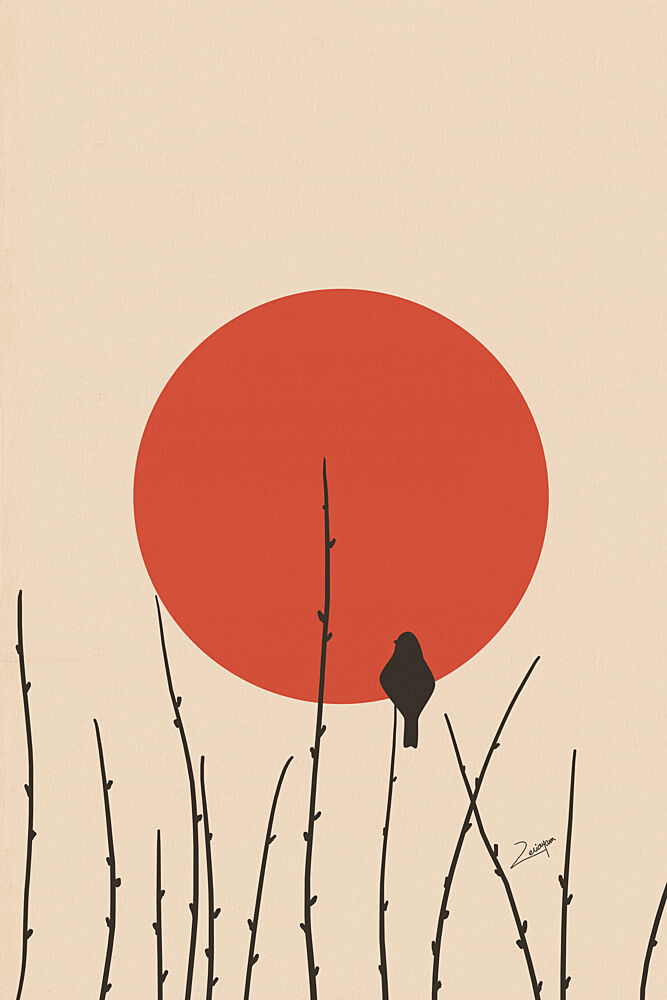 Lone Bird Red Sun art print by Zarish Chaudhry for $57.95 CAD
