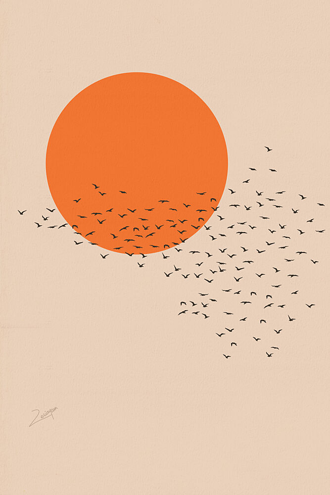 Orange Sun Birds art print by Zarish Chaudhry for $57.95 CAD