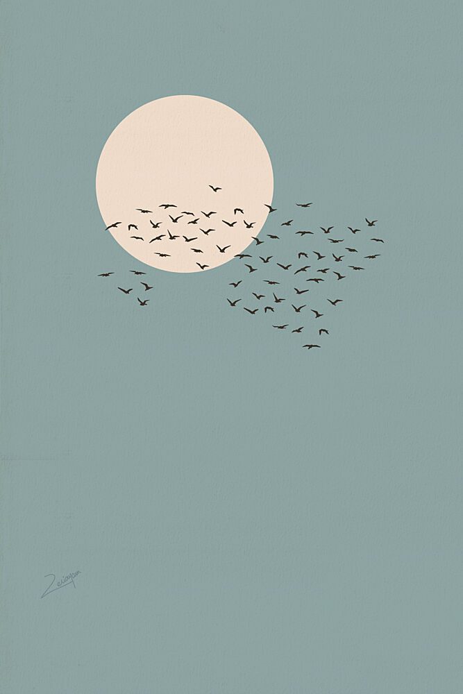 Moon and Flying Birds art print by Zarish Chaudhry for $57.95 CAD