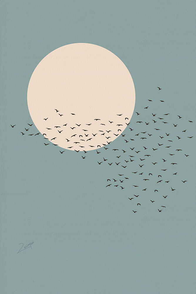 Flock over Pale Moon art print by Zarish Chaudhry for $57.95 CAD