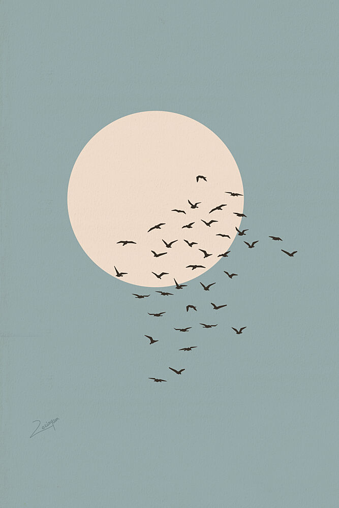 Moon and Flying Birds art print by Zarish Chaudhry for $57.95 CAD