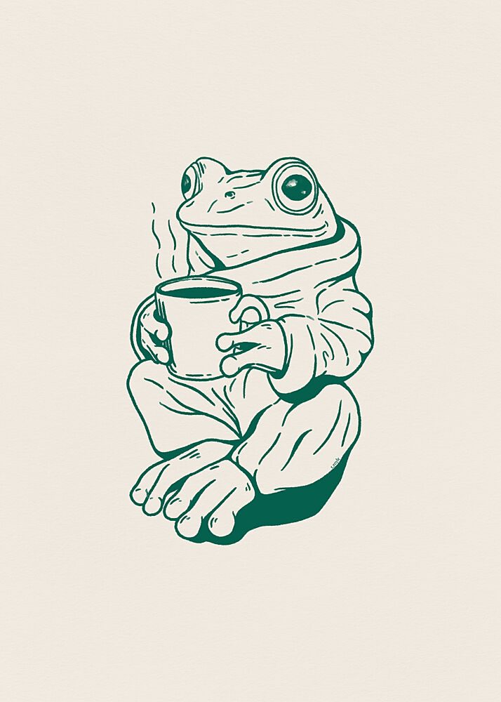 Cozy Frog with Coffee art print by Tara Royle for $57.95 CAD