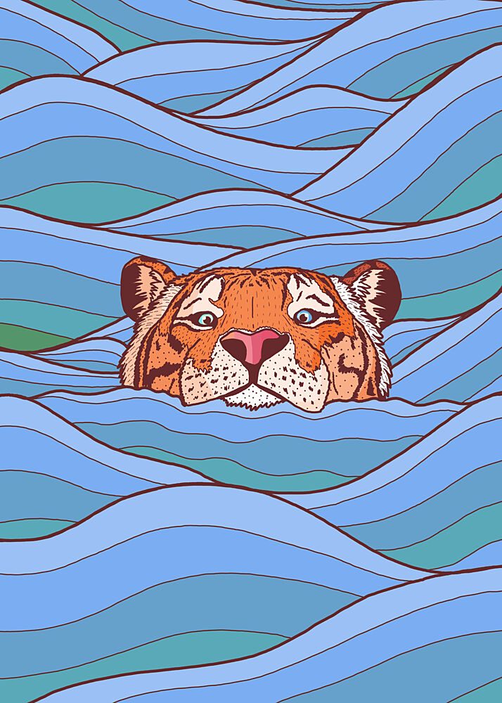 Tiger in Blue Waves art print by Stephen Wade for $57.95 CAD