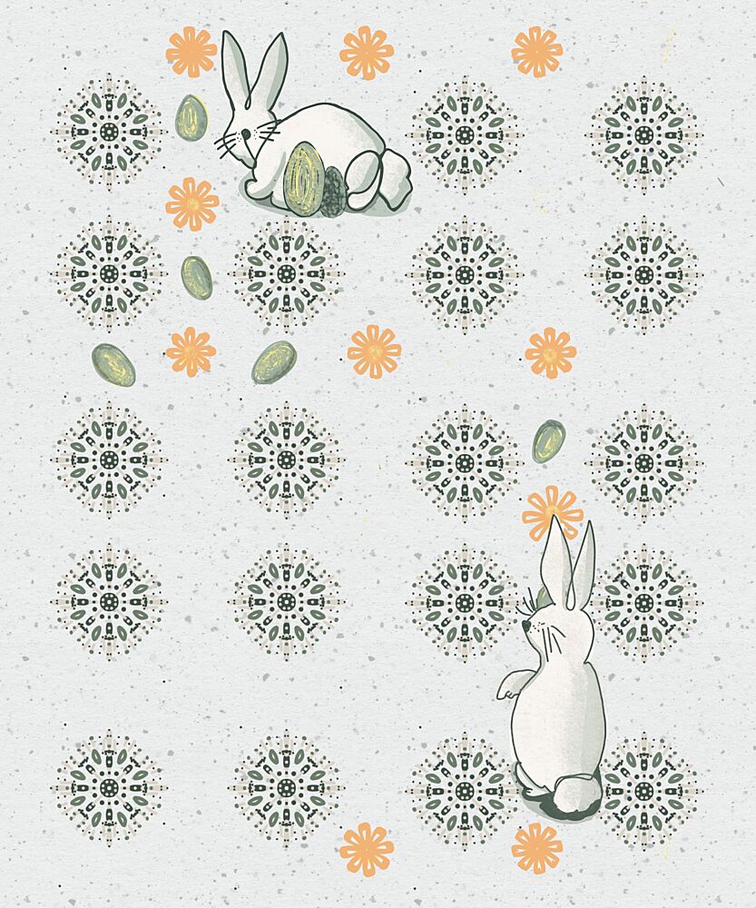 Easter Bunnies and Flowers art print by Art by the Ocean for $57.95 CAD