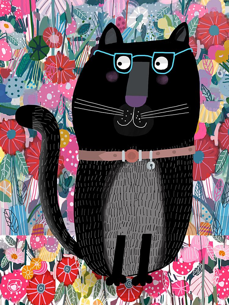 Whimsical Cat in Flowers art print by Carla Daly for $57.95 CAD