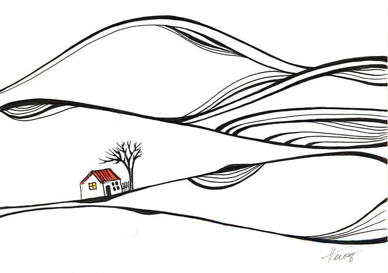 Red Roof Hill Home art print by Aniko Hencz for $57.95 CAD