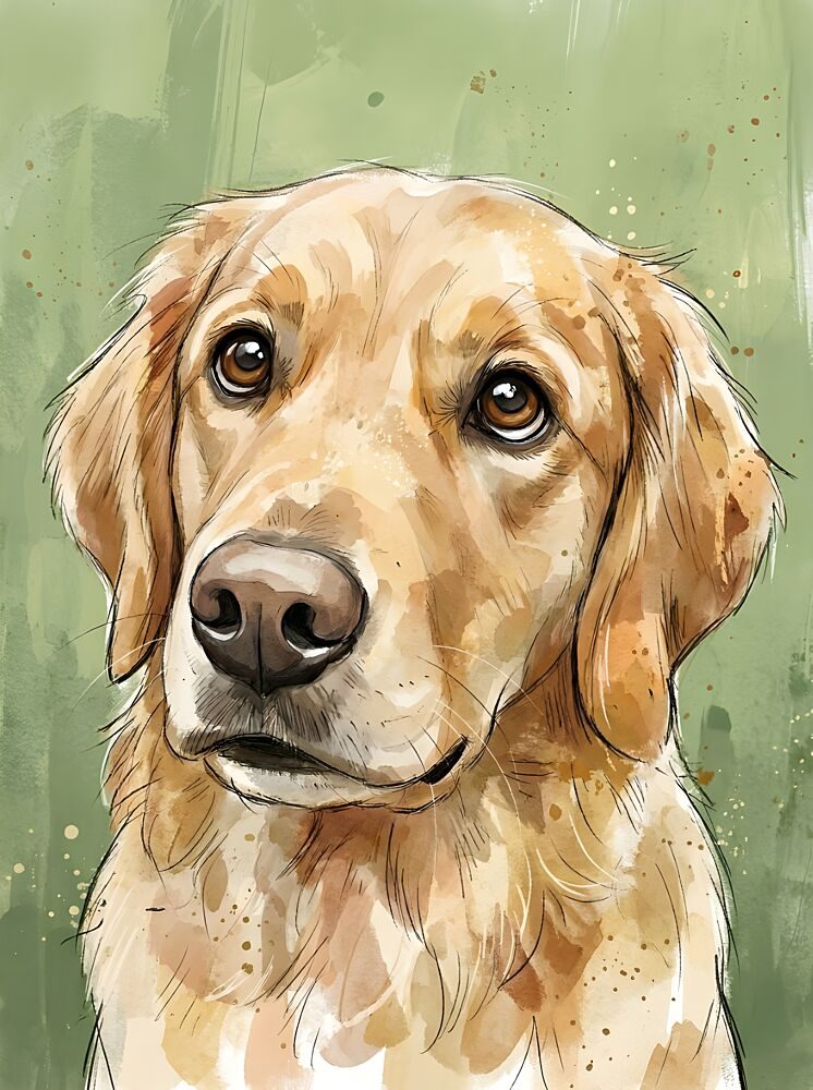 Golden Retriever Watercolor Portrait art print by Hugo for $57.95 CAD