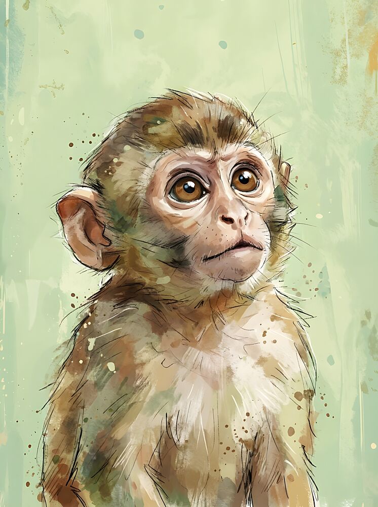 Curious Baby Monkey art print by Hugo for $57.95 CAD