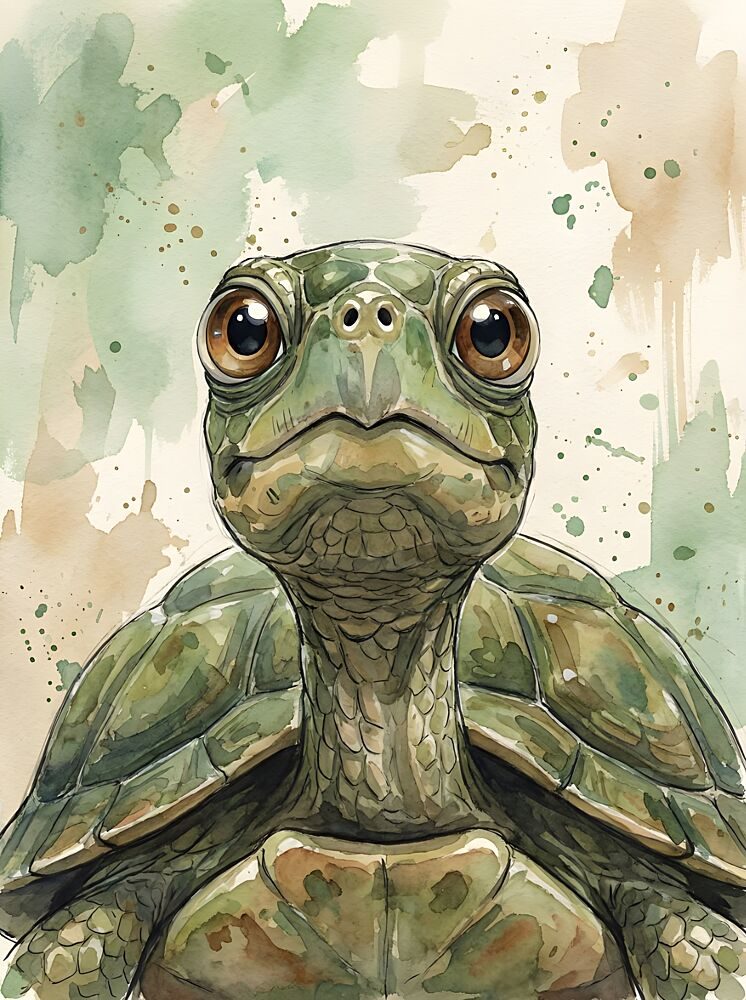 Cute Watercolor Turtle art print by Hugo for $57.95 CAD