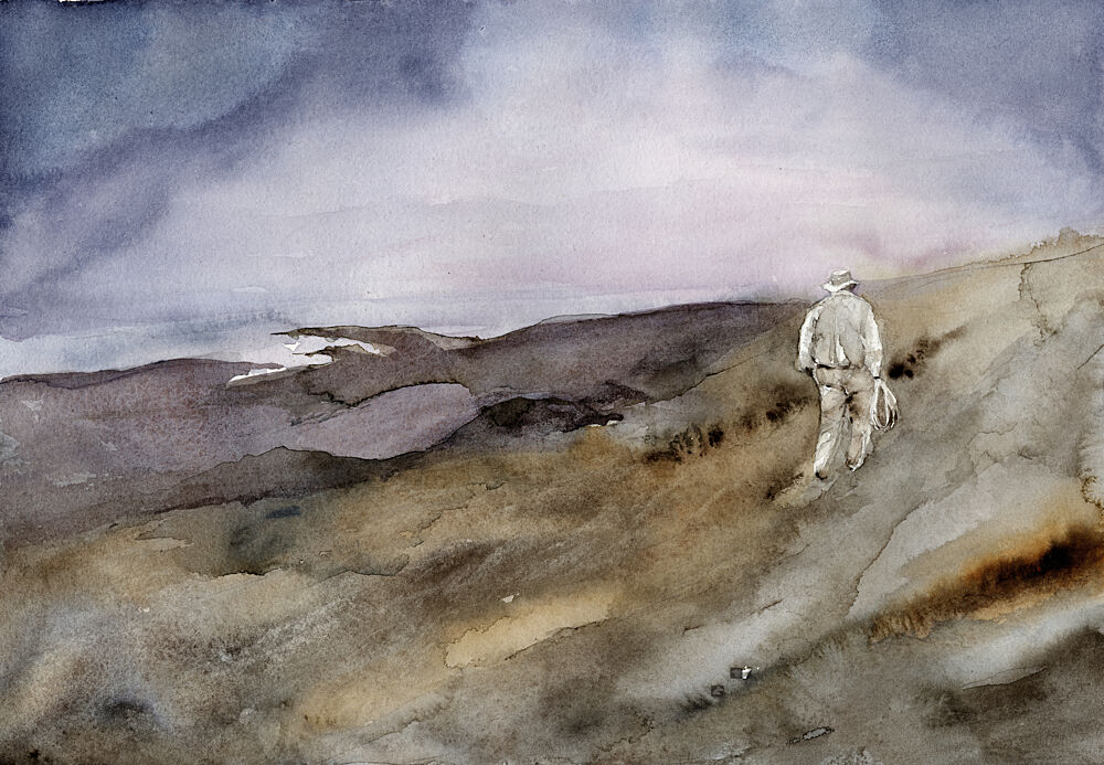 Man Walking Uphill art print by RodMacIver for $57.95 CAD