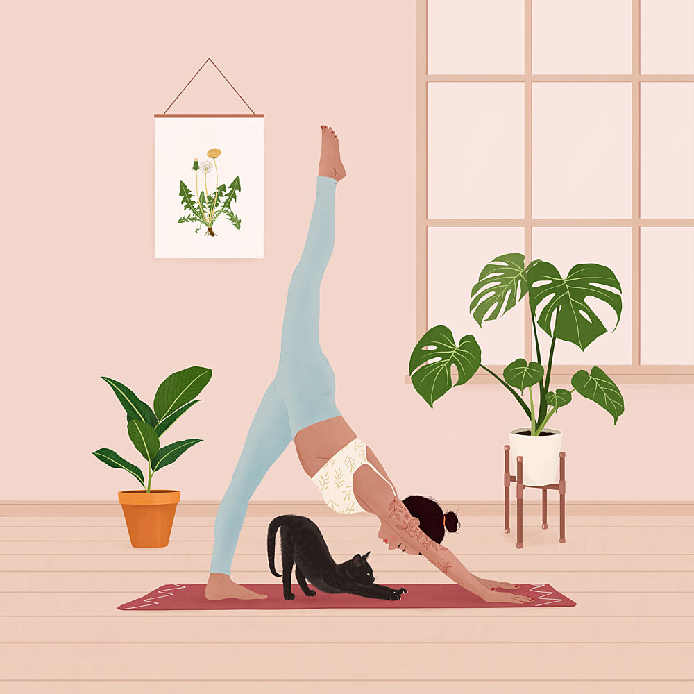 Peaceful Yoga with Cat art print by Petra Holikova for $57.95 CAD