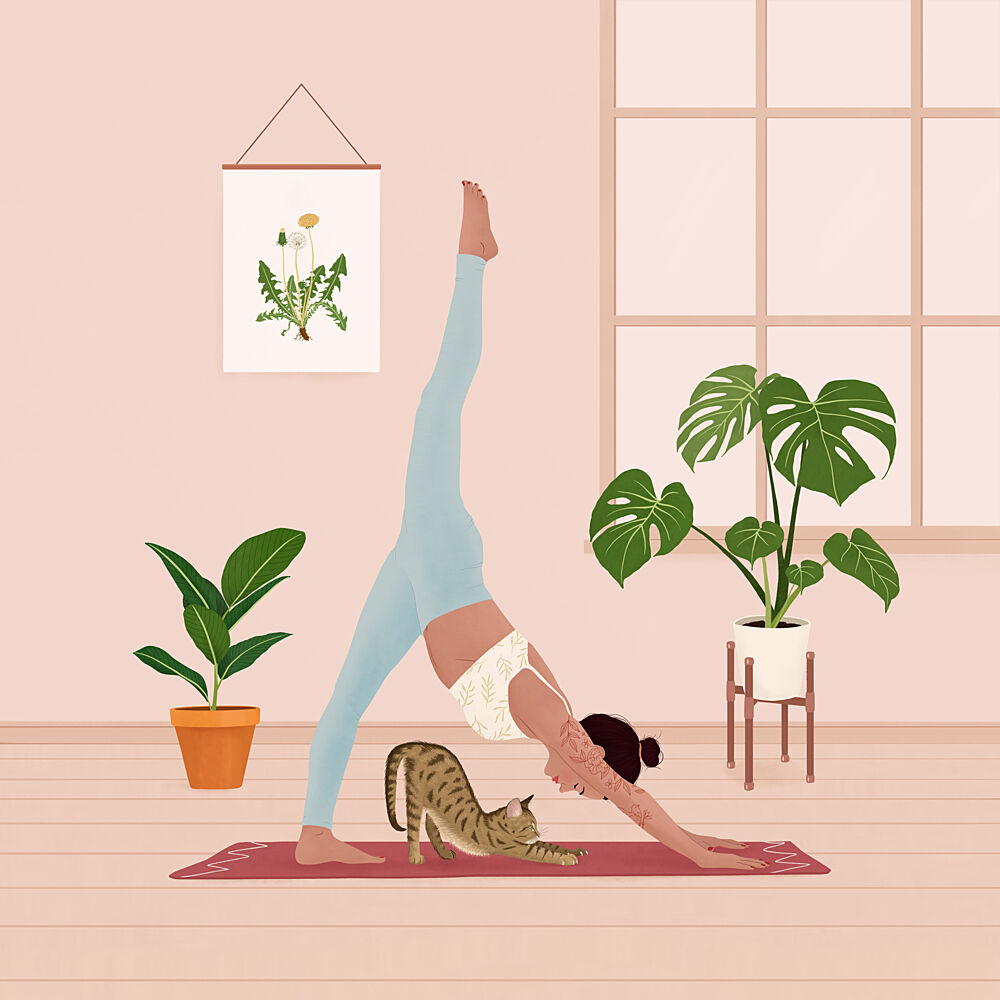 Yoga with My Cat art print by Petra Holikova for $57.95 CAD