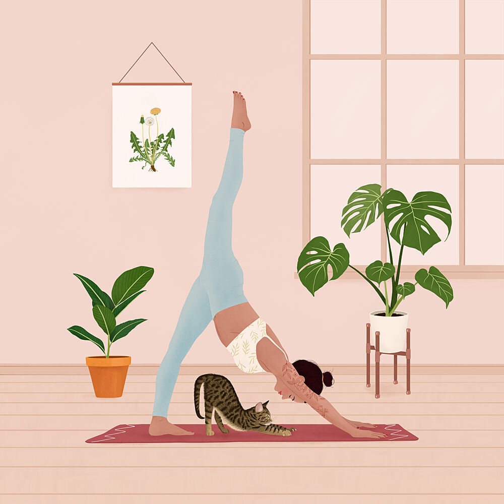 Home Yoga with Cat art print by Petra Holikova for $57.95 CAD