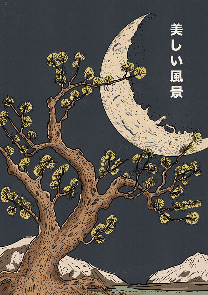 Moonlit Japanese Pine art print by Nicholas for $57.95 CAD