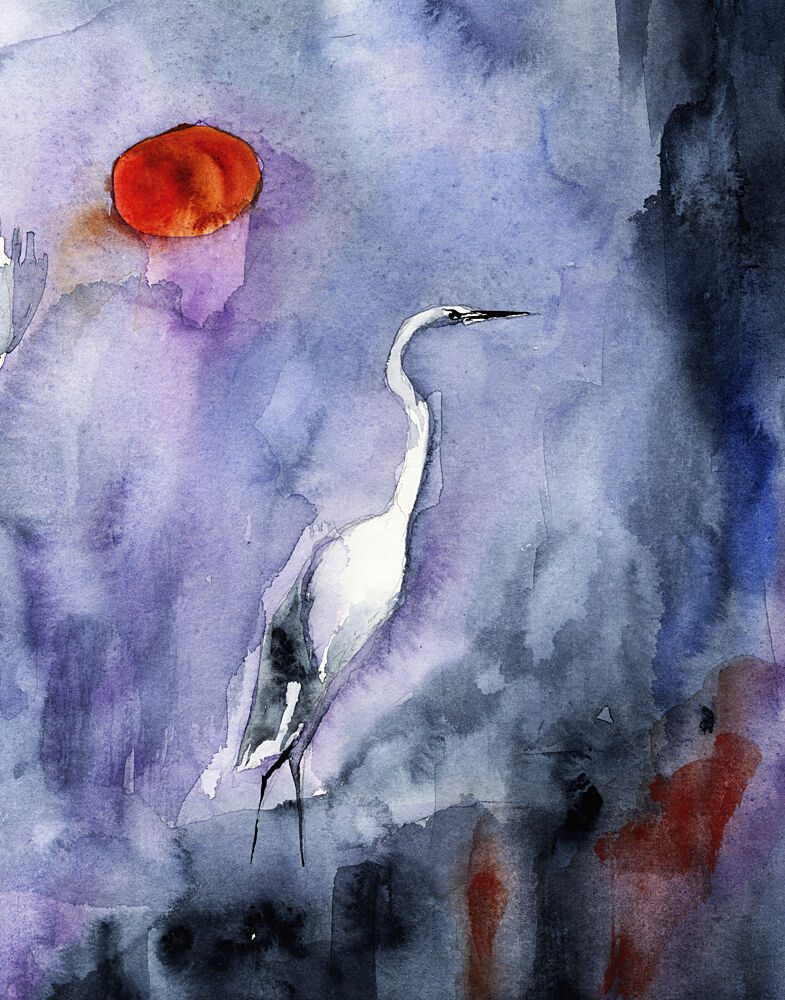 Serene Heron Twilight art print by RodMacIver for $57.95 CAD