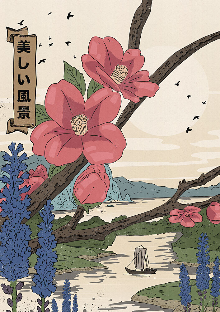 Serene Camellia Landscape art print by Nicholas for $57.95 CAD