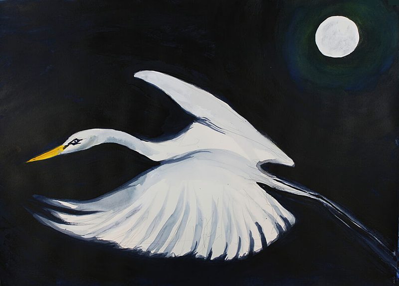 Moonlit White Egret art print by RodMacIver for $57.95 CAD