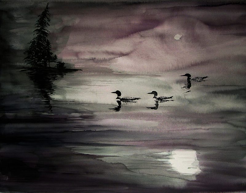 Loons on a Moonlit Lake art print by RodMacIver for $57.95 CAD
