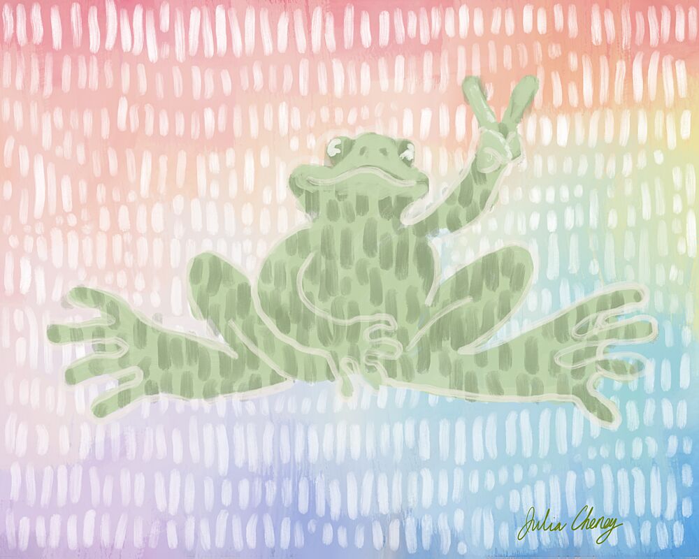 Rainbow Frog Peace Sign art print by Julia Cheney for $57.95 CAD