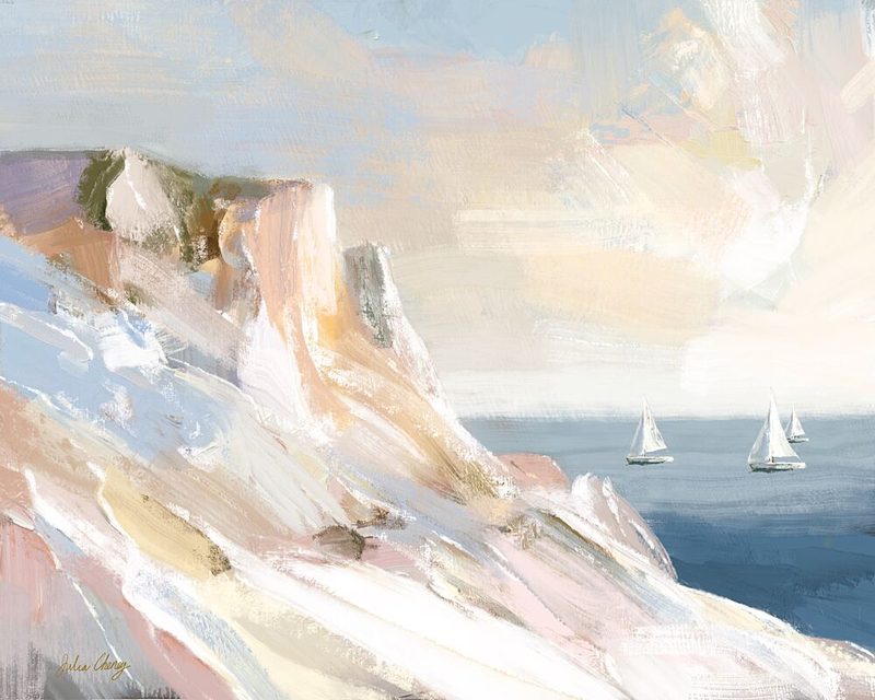 Peaceful Coastal Sailboats art print by Julia Cheney for $57.95 CAD