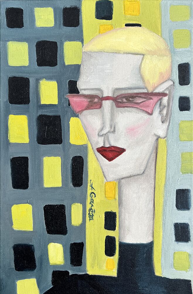 Blonde Woman Pink Glasses art print by Christina Misuro for $57.95 CAD