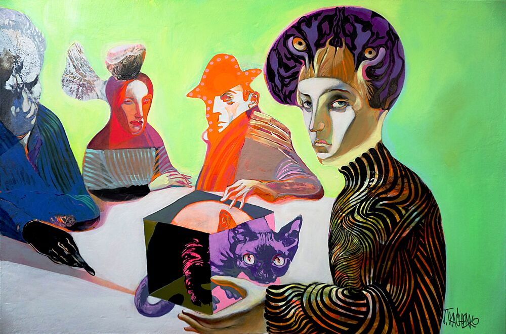 Enigmatic Figures and a Cat art print by Victor Tkachenko for $57.95 CAD