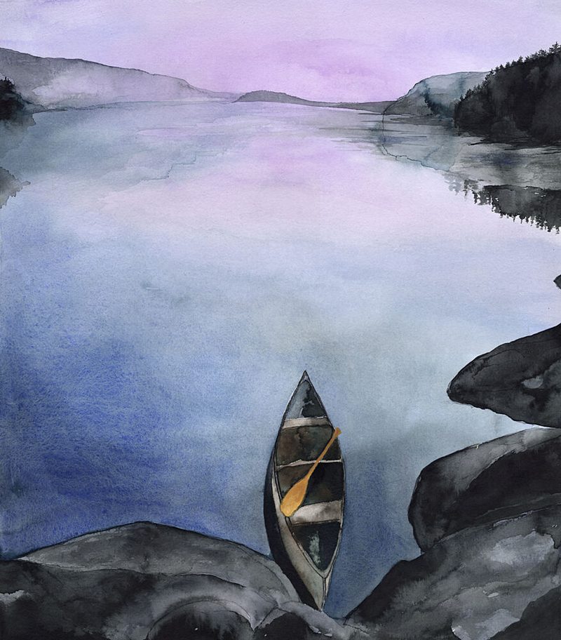 Serene Mountain Lake Canoe art print by RodMacIver for $57.95 CAD