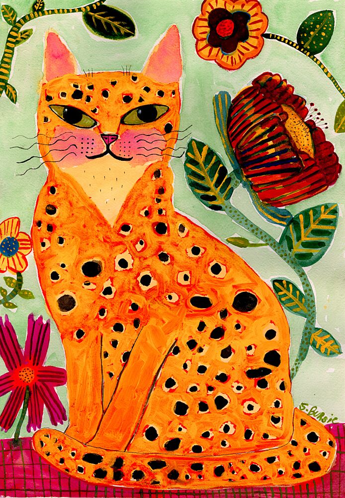 Whimsical Spotted Cat art print by Sharyn Bursic for $57.95 CAD