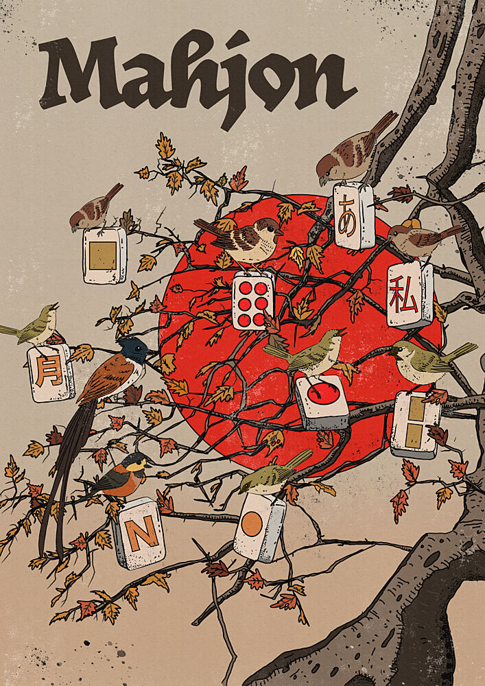 Mahjong Red Sun Birds art print by Nicholas for $57.95 CAD