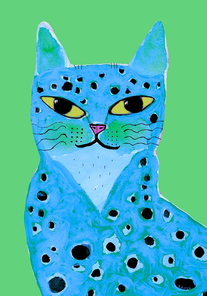Curious Blue Spotted Cat art print by Sharyn Bursic for $57.95 CAD