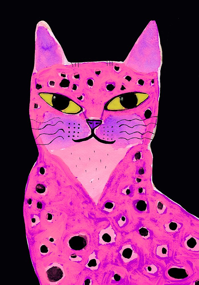 Vibrant Pink Spotted Cat art print by Sharyn Bursic for $57.95 CAD