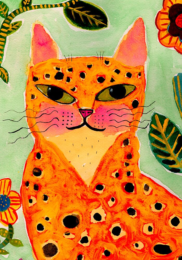 Whimsical Spotted Jungle Cat art print by Sharyn Bursic for $57.95 CAD