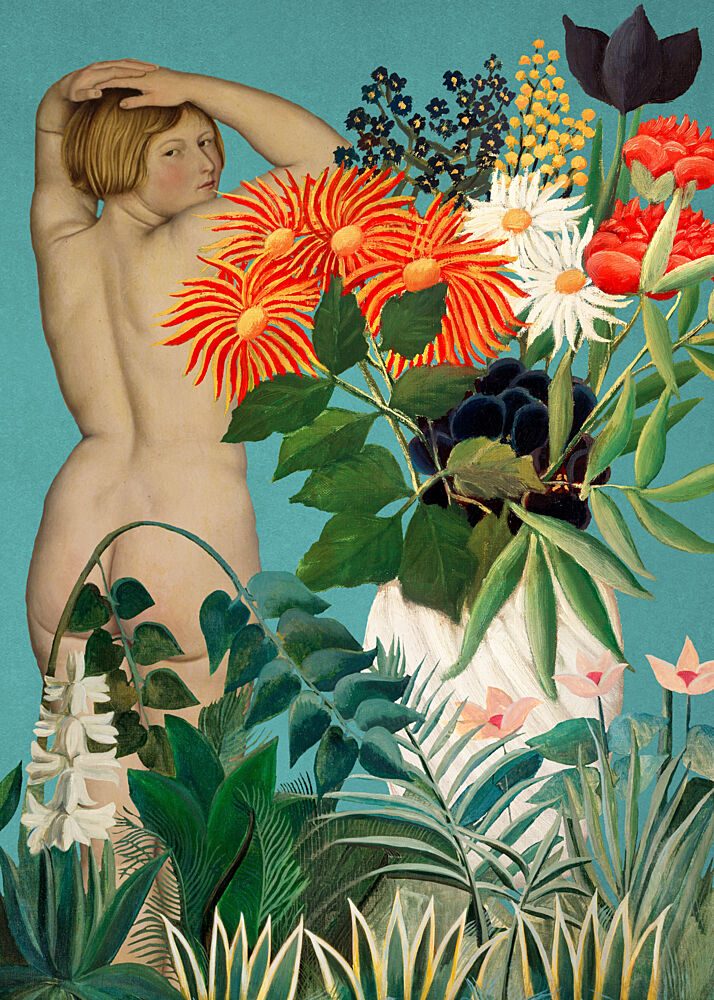 Nude Woman Tropical Flowers art print by Marja van den Hurk for $57.95 CAD