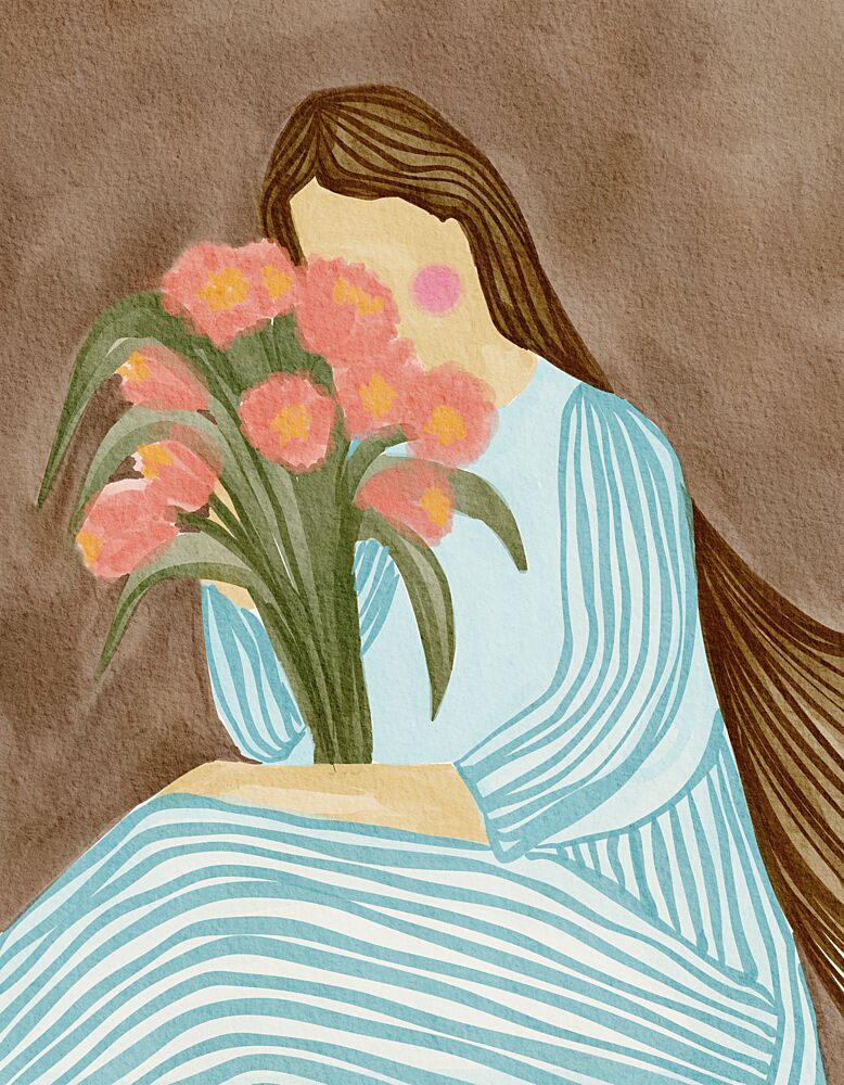 Shy Woman Pink Tulips art print by Nikita Jariwala for $57.95 CAD
