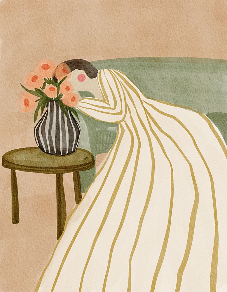 Woman Admiring Flowers art print by Nikita Jariwala for $57.95 CAD