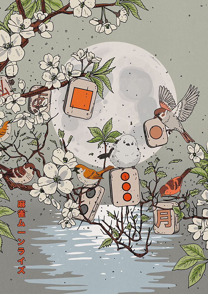 Moonlit Mahjong and Birds art print by Nicholas for $57.95 CAD