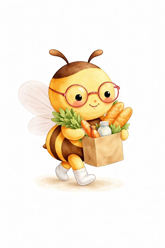 Happy Bee with Groceries art print by Anda Bieza for $57.95 CAD