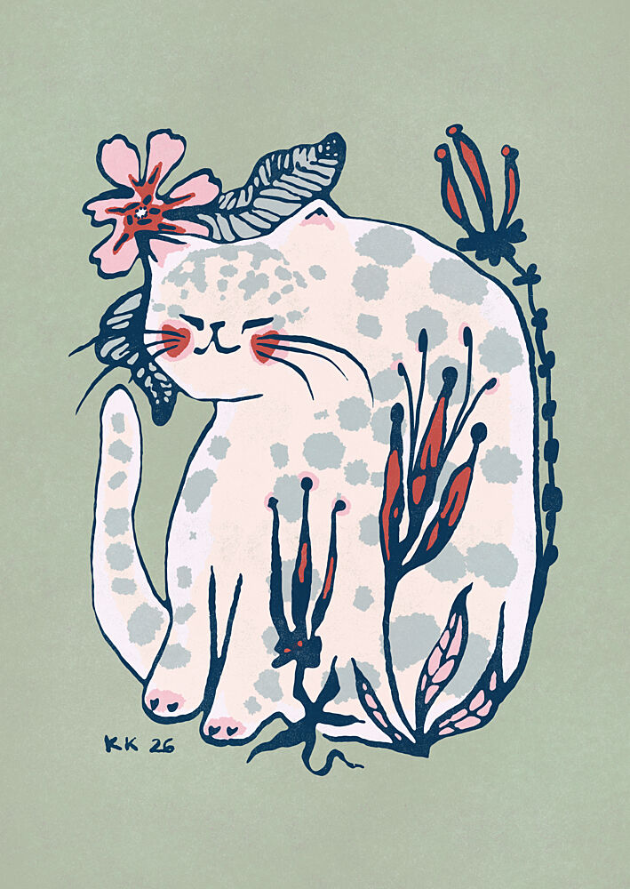 Peaceful Floral Cat art print by Katariina Kosunen for $57.95 CAD
