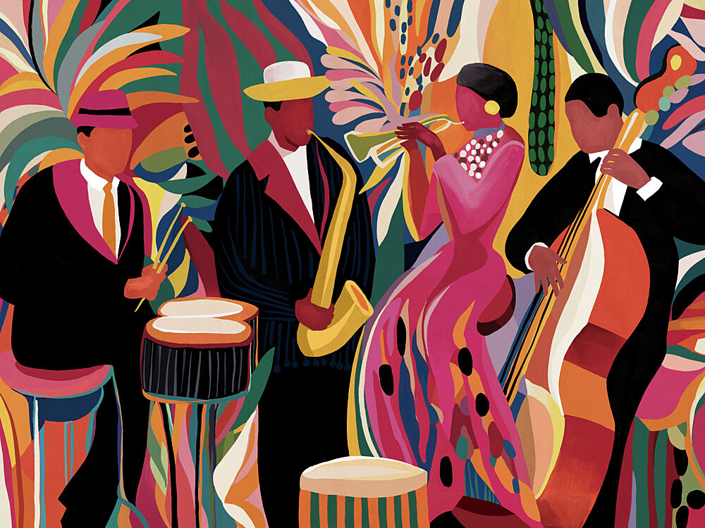 Vibrant Jazz Band art print by Dotz and Cats for $57.95 CAD